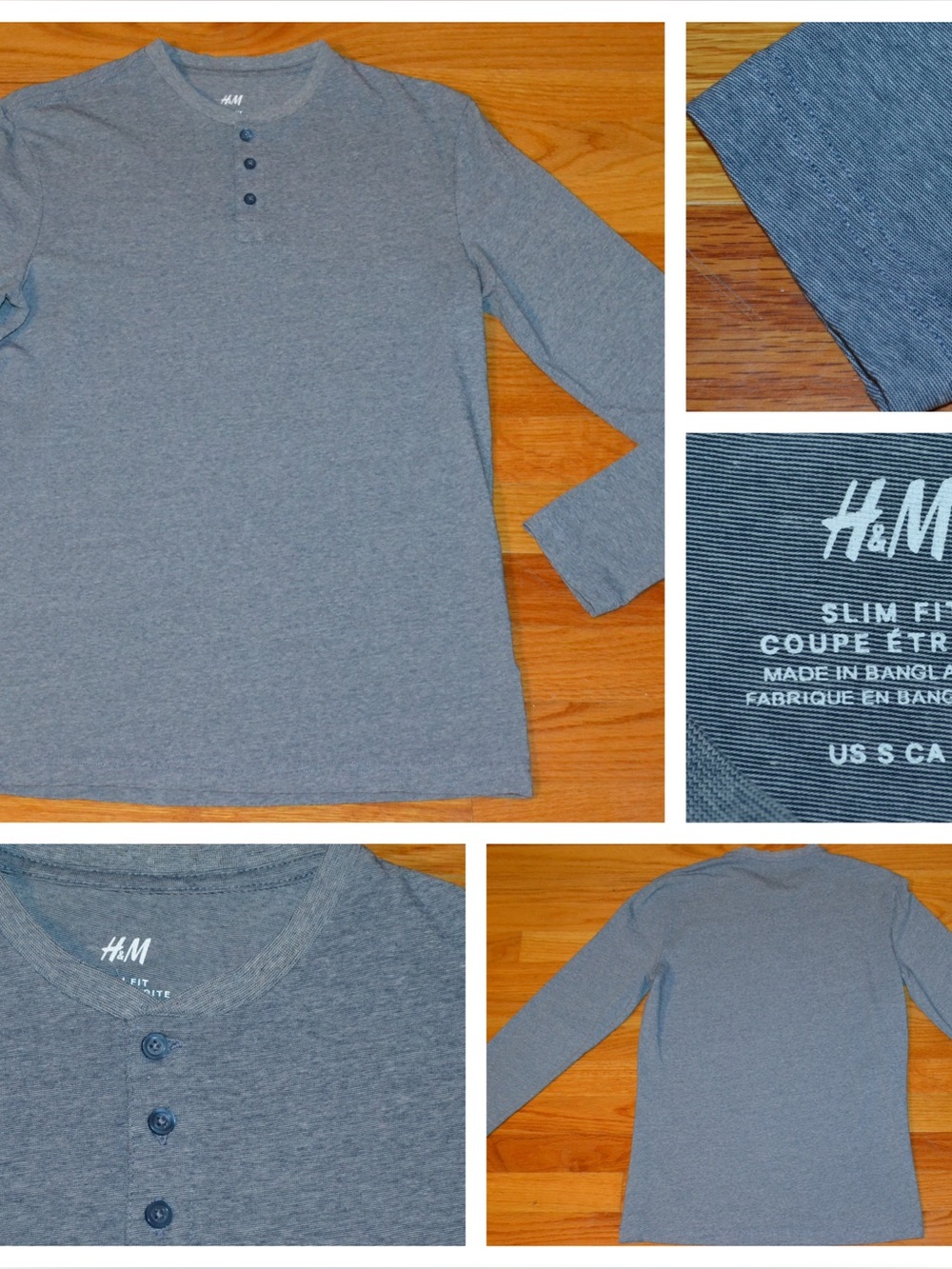 Men’s H&M blue/gray striped long-sleeve slim-fit tee, size S